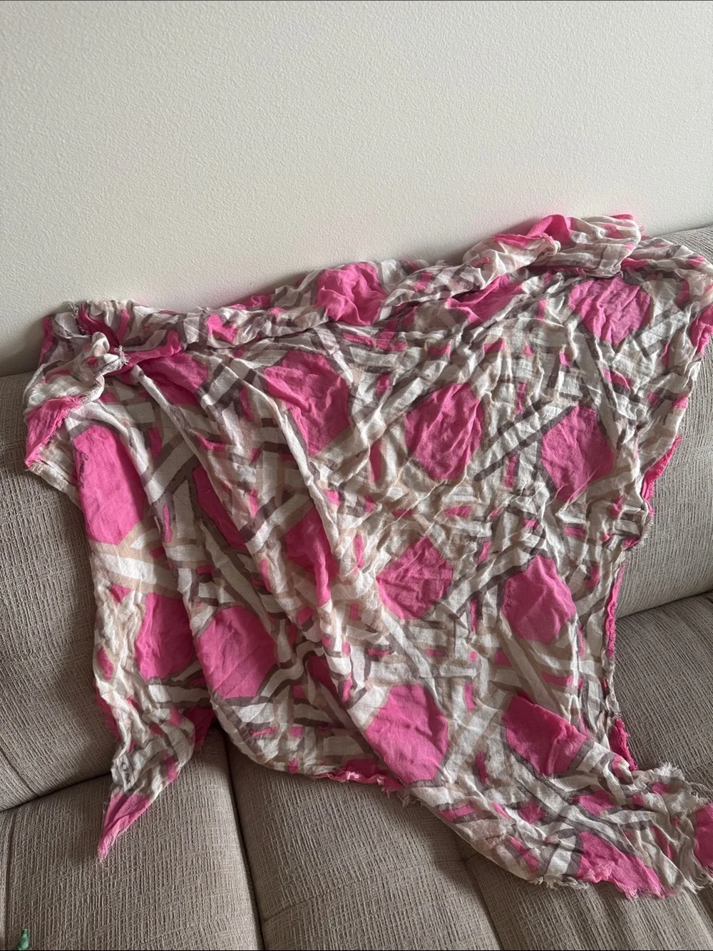 Pink and Cream Geometric Lightweight Scarf